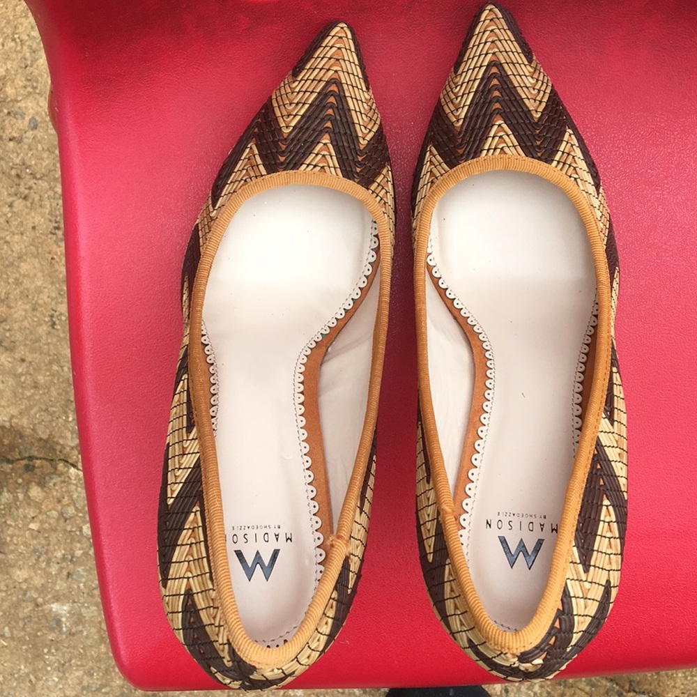 Brown & Tan 👠 heels leather like with suede heel - Picture 4 of 5